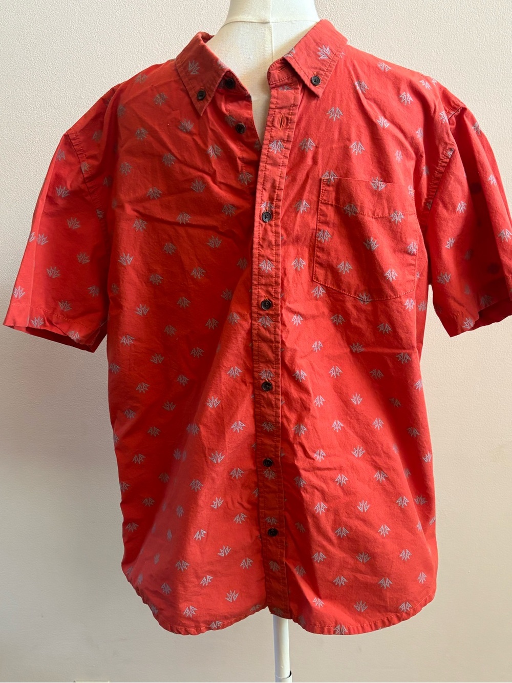 prAna Men’s L Orange Geometric Button Up Shirt Hiking Outdoor - Picture 2 of 8